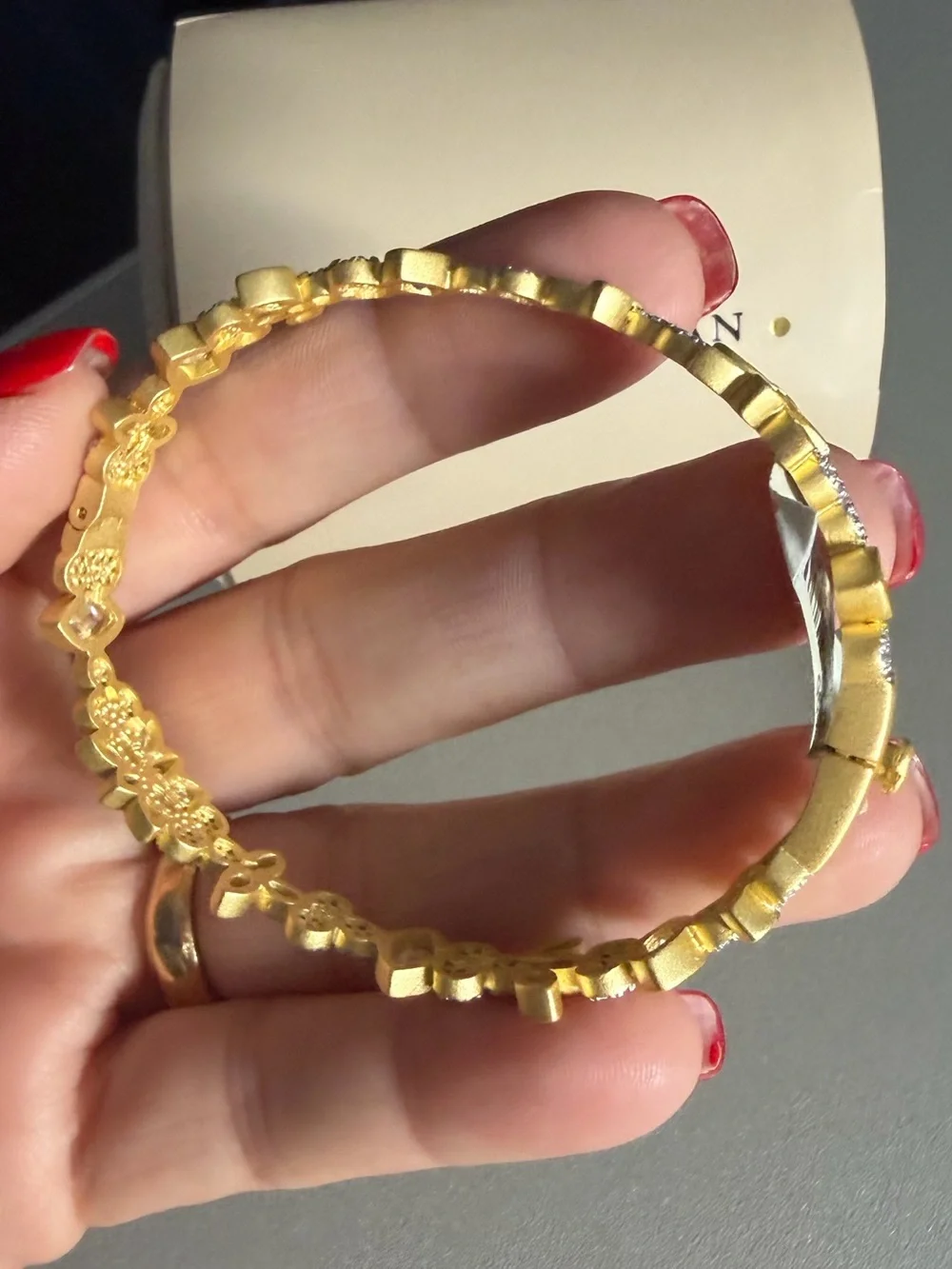 Freida Rothman Matte Gold  Flower & Pave Bangle Bracelet - NWT